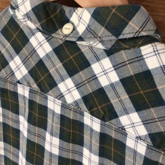 Barbour Cream and Green Plaid Flannel Shirt L Slim - Picture 7 of 15